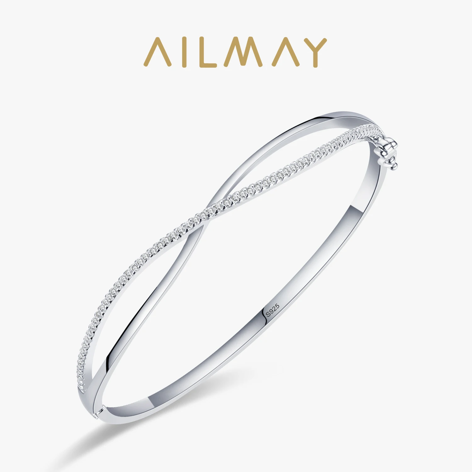 Ailmay New Arrival 925 Sterling Silver Simple Clear Zircon  Bracelets Interwoven Line Bracelets For Women Statement Jewelry Gift