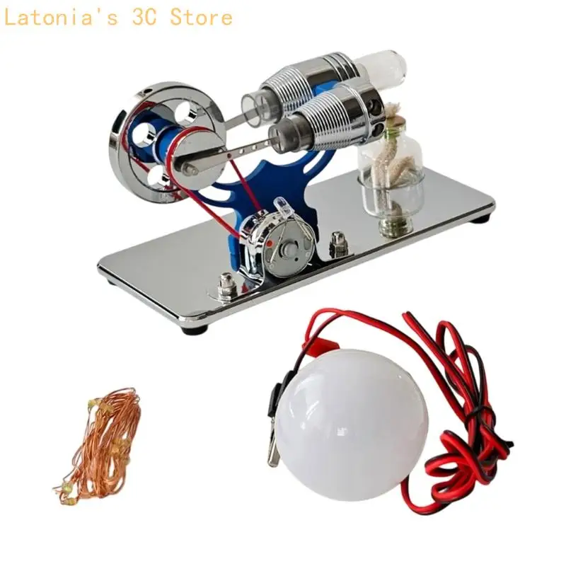Stirling Motor Modell Metall Material DIY Helle LED Für Physik Unterricht Und Dekoration X3UB – Detail 5