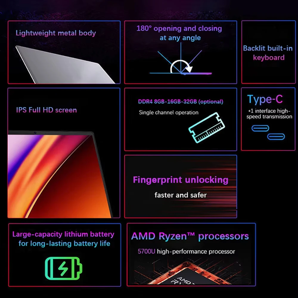 FW-S9 laptop para jogos 15.6 polegadas amd r7 5700u laptop 32gb ddr4 m.2 2tb ssd windows 11 teclado retroiluminado desbloqueio de impressão digital computador