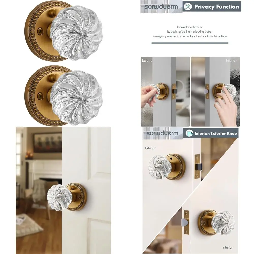 مقابض أبواب زجاجية كريستالية نحاسية عتيقة للخصوصية الداخلية - ملحقات أجهزة باب الحمام في غرفة النوم #1