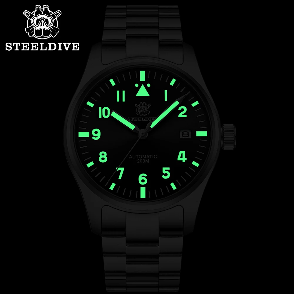 STEELDIVE Limited Supply SD1940 39MM Case Sapphire Glass 20Bar Waterproof NH35 Movement C3 Green Luminous Mens Dive Wristwatch