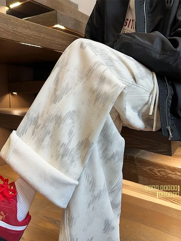 

Мужские повседневные брюки American Sle Tie Dye Thiened Fce, осенне-зимние, прямые, модные, брендовые, свободного кроя, драпированные, спортивные штаны