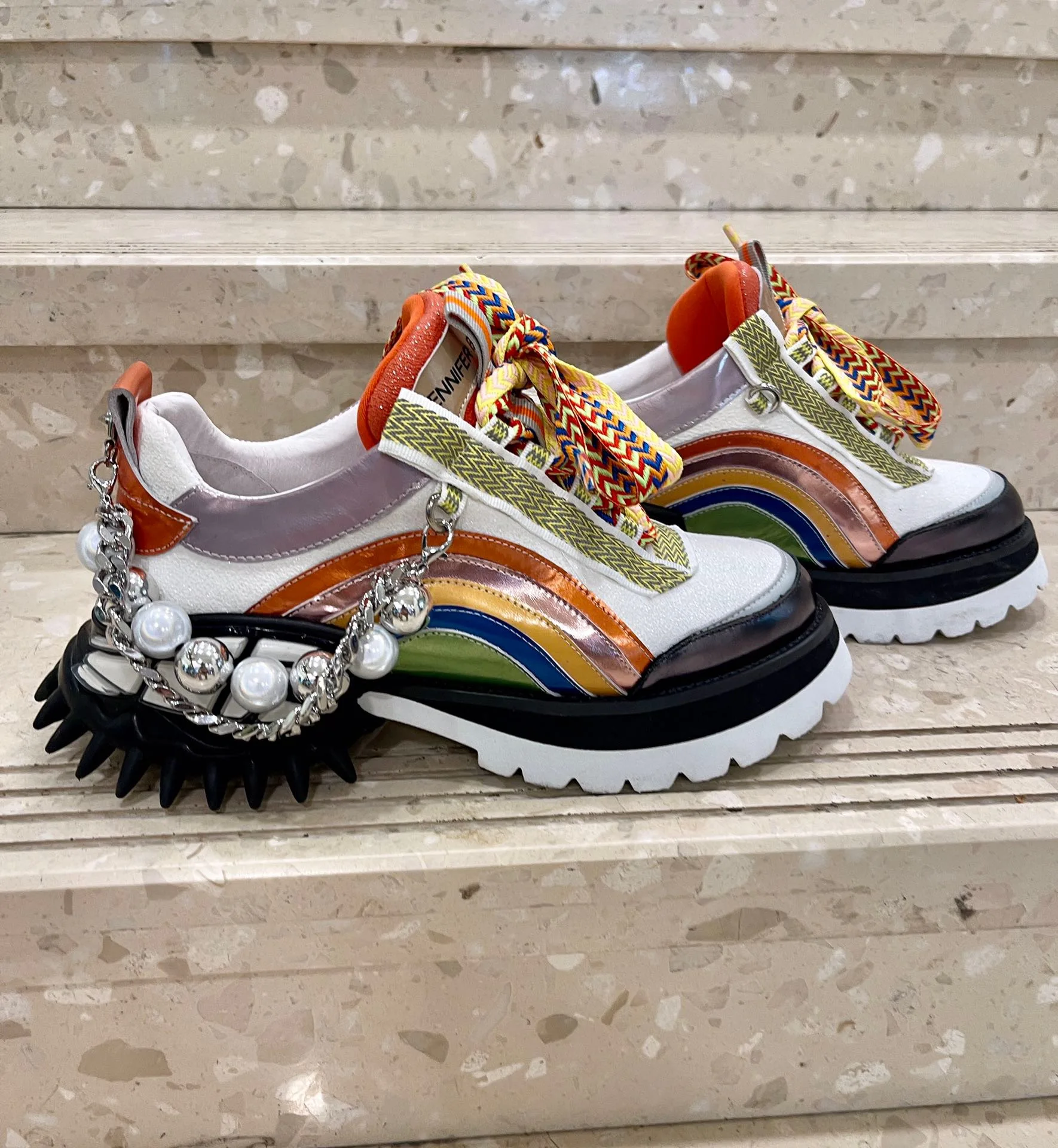 Women Chunky Shoes Europe Station Genuine Leather Female Platform Sneakers 2023 Spring Autumn Ins Luxury Brand Designer Chain