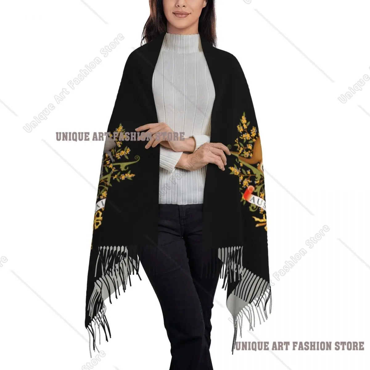 オーストラリアの国旗の紋章入りカスタムタッセルスカーフ、女性用ソフトショール、レディースウィンタースカーフ