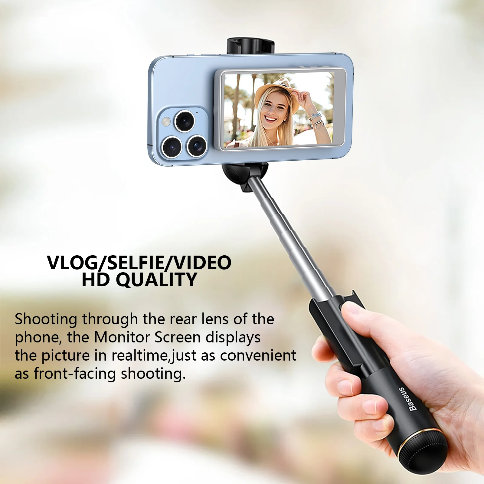 شاشة مراقبة سيلفي Vlog للهاتف، كاميرا خلفية لـ Selfie Vlog Live Stream، حامل مغناطيسي لـ MagSafe، اتصال لاسلكي مع