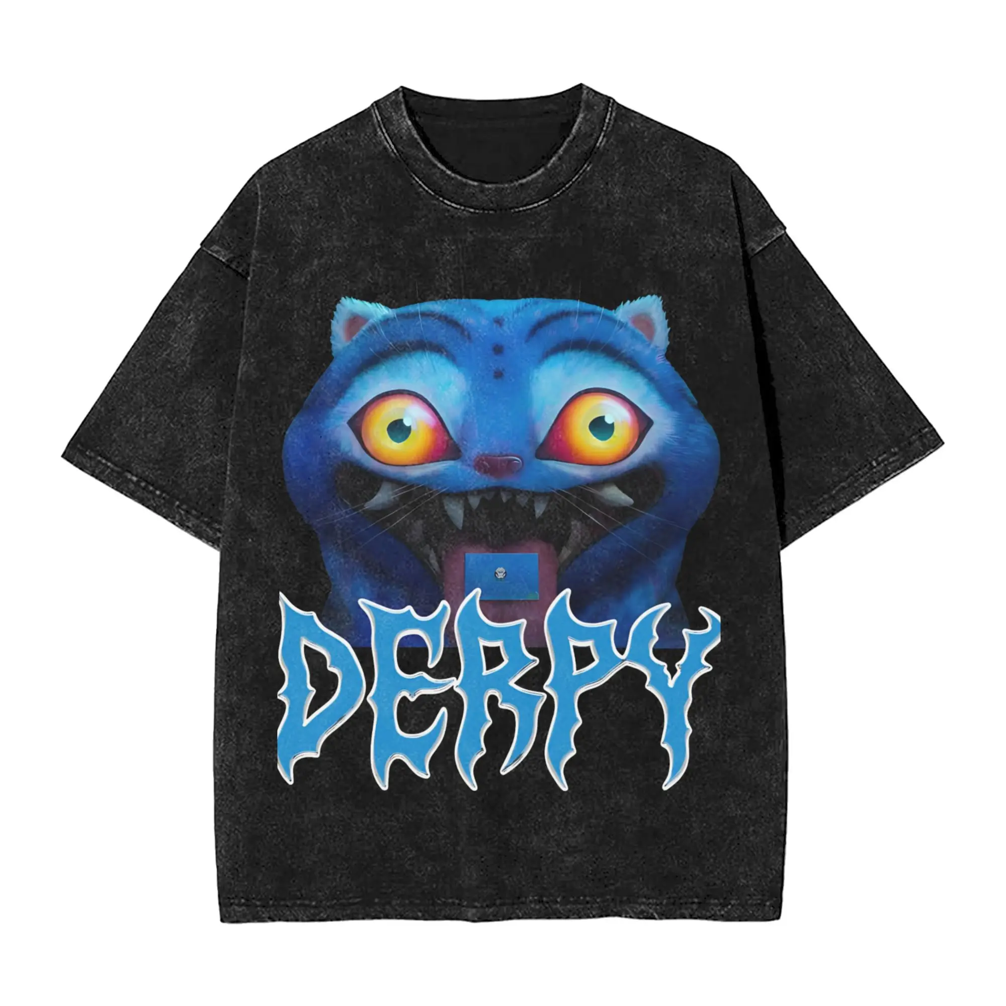 

Kpop Demon Hunters Derpy Tiger Washed T Shirts Streetwear Hip Hop Vintage T-Shirts Tees for Men Women Cotton Harajuku Summer