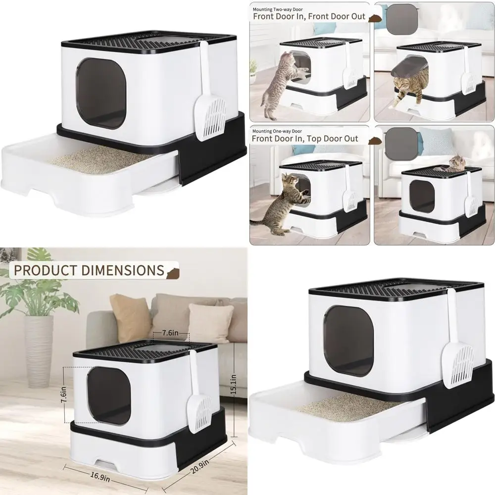 

Черный закрытый лоток для кошек с контролем запаха и защитой от протечек для использования в помещении