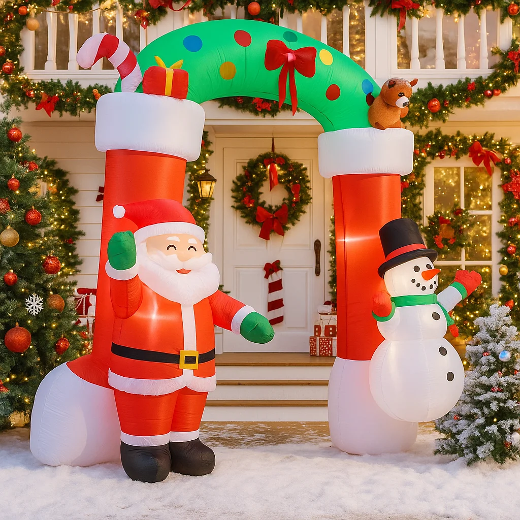 2.7M/8.8FT Opblaasbare Kerstman Sneeuwpop Boog Verlichting LED woondecoratie Speelgoed Yard Kerstbenodigdheden Outdoor Holiday Party Gazon Decor