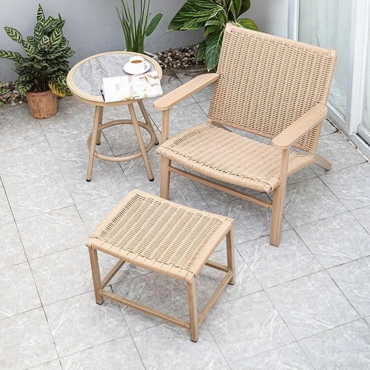 Outdoor courtyard open-air garden balcony woven tables and chairs coffee milk tea shop leisure area layout