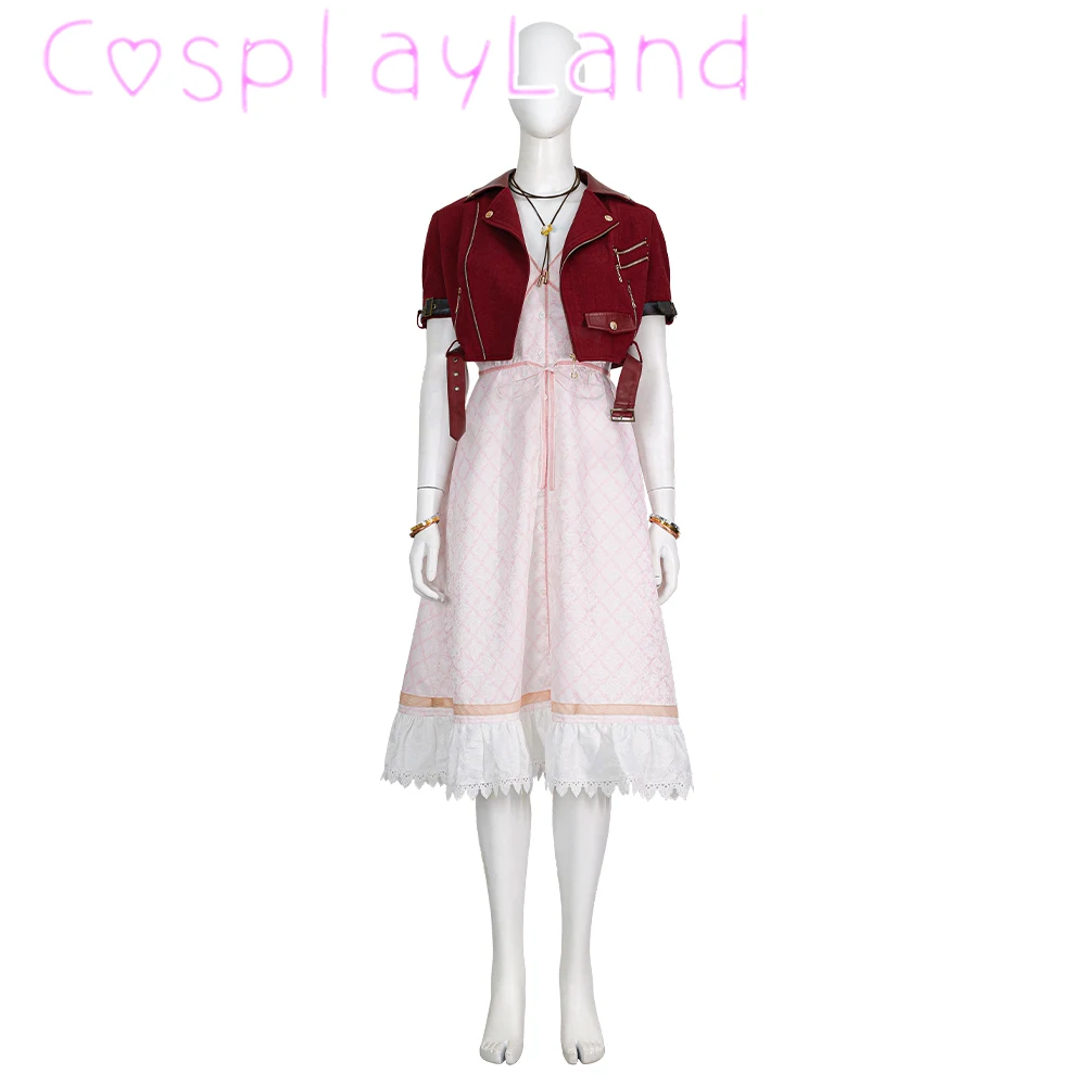 

Game FF7 Aerith Gainsborough Cosplay Costume Dress Jacket Women Disguise Ouifit Halloween Carnival Suit Aerith Pink Dress