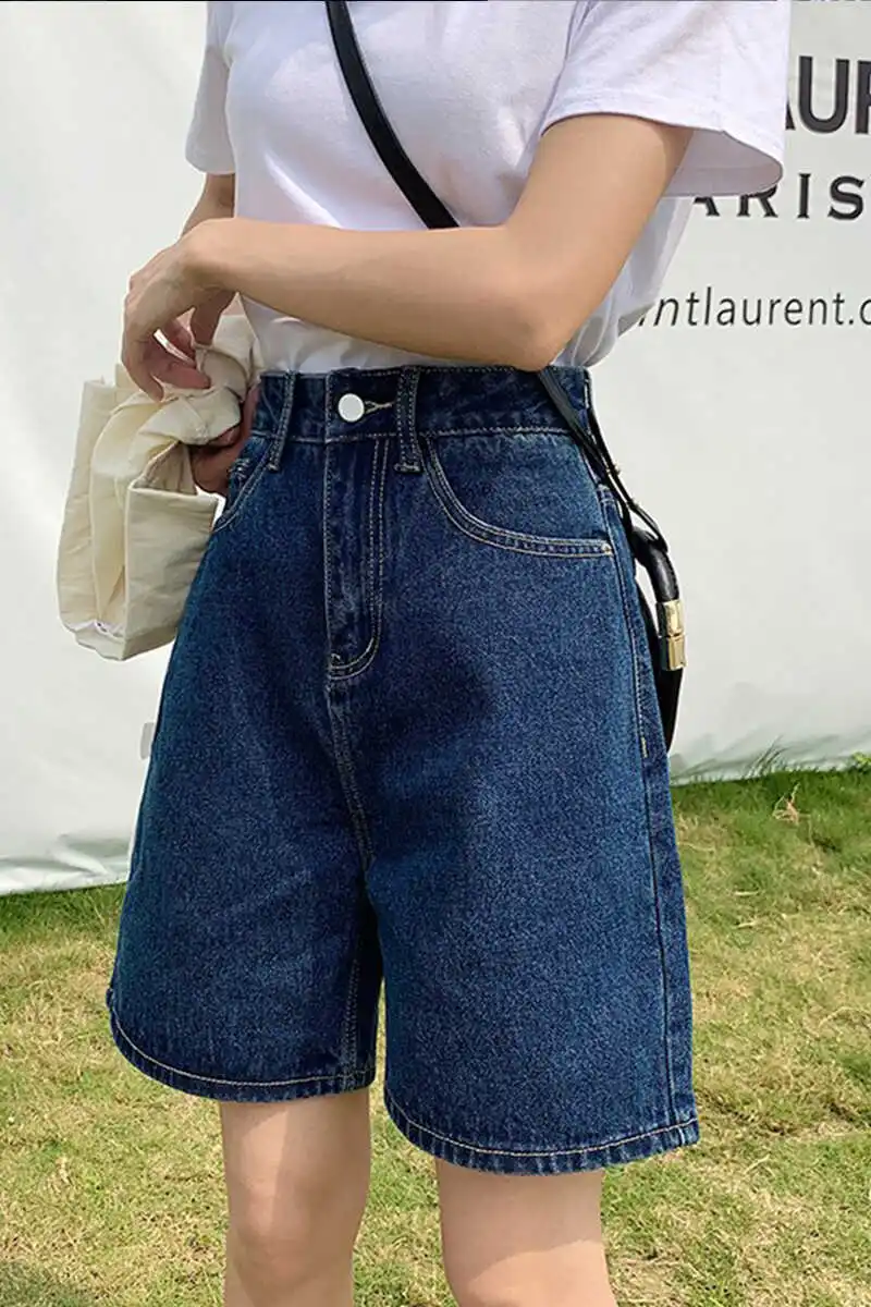 

High Waist Loose Fit Short Jeans Women Summer Thin New Style Wide Leg Five Shorts Slimming Effect Straight Cut mid Length