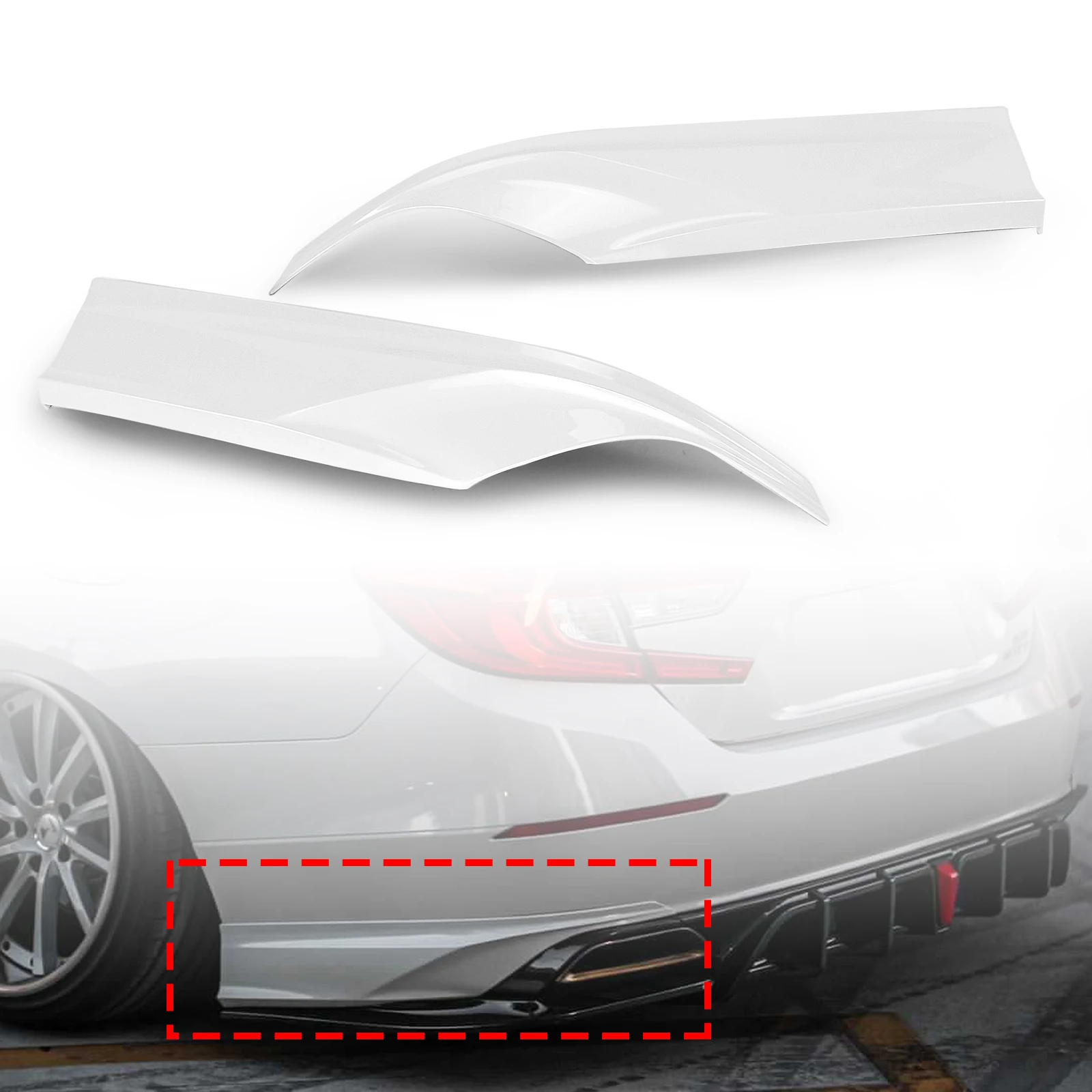 

YOFER Rear Bumper Side Molding Cover For Honda Accord 2018 2019 2020 2022 White Diffuser Lower Corner Guard Plate Spoiler Lip