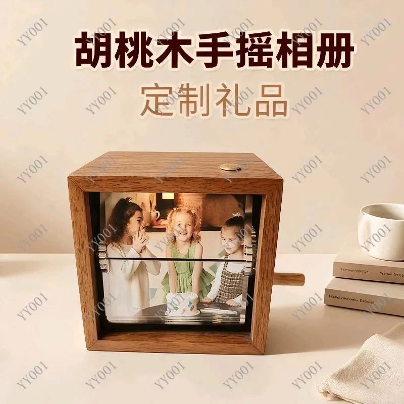 Hand Crank Vintage Wooden Photo Album Frame Romantic Gift for Anniversary Wedding Graduation