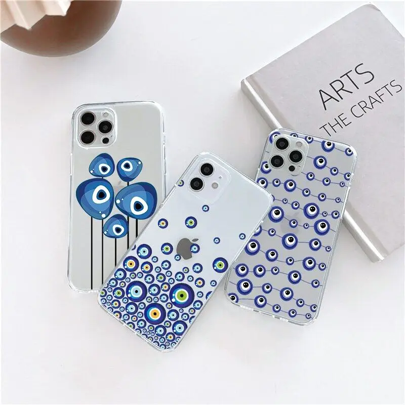 Coque de téléphone Blue Evil Eye, Lucky Eye, Coque transparente pour iPhone 16, 15, 14, 13, 12, 11 Pro, XS MAX, 7 Poly, 8, 7 Plus
