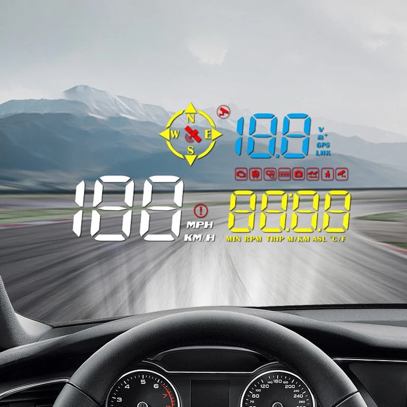 Universal OBD Car Speedometer HUD Windshield Projector LED Digital Car Head UP Display GPS Compass Water Temperature RPM Warning