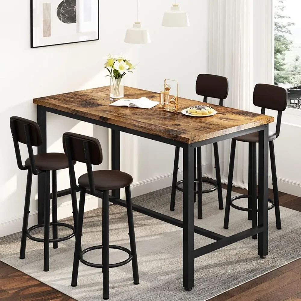 

Industrial Wood Kitchen Dining Table Breakfast Table with Backrest 5 Pieces Home Kitchen Set Freight free