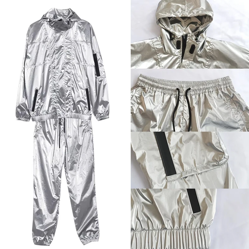 

Hip Hop Dance Costume Adult Men Futuristic Silver Stage Costume Jazz Performance Outfit Hoodie Pants Street Dance Clothing 4129