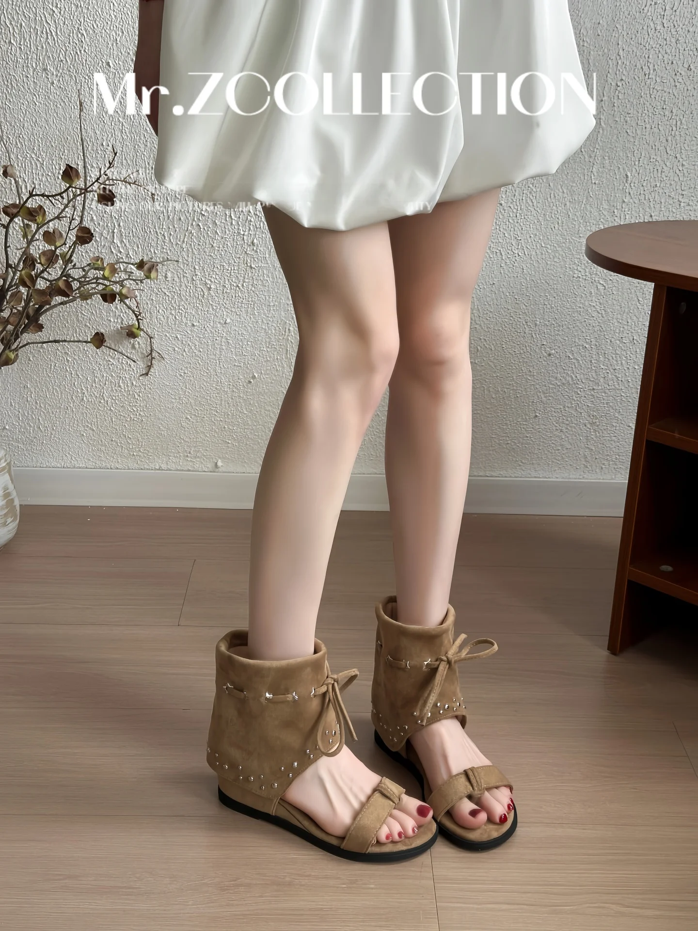 trendy-roman-style-women's-leather-sandals-high-insole-slip-on-summer-fashionable-spiky-toe-boots-comfortable-walking-shoes