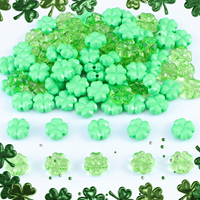 100pcs Saint Patrick's Day Acrylic Beads Lucky Faceted Clover Transparent Green for Home Party Decor Jewelry Necklace Making