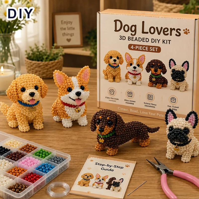 3D Beaded Animal DIY Craft Kit Handmade Bead Art Set For Beginners DIY Cute Figurine Creative Beading Project For Adults Kids