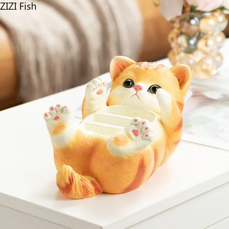 Cat Remote Control Storage Box Table Organizer Ornaments Animal Sculptures Statue Storage Tray Storage Holder Decoration Crafts