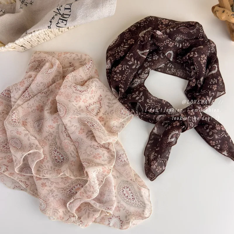 Vintage Paisley Silk Scarf Lightweight Breathable Summer Neckwear Versatile Stylish Elegant Women Daily Casual Accessory
