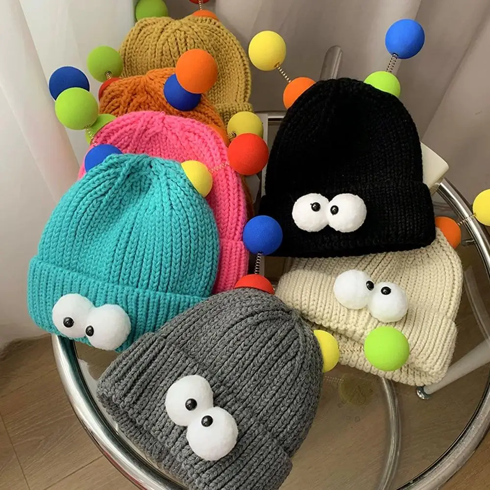 الكرتون كبير العينين الوحش قبعة قبعة لطيف مضحك زوجين نمط قبعة محبوكة التي تجعل الوجه يبدو أصغر، قبعة الشتاء الدافئة #5