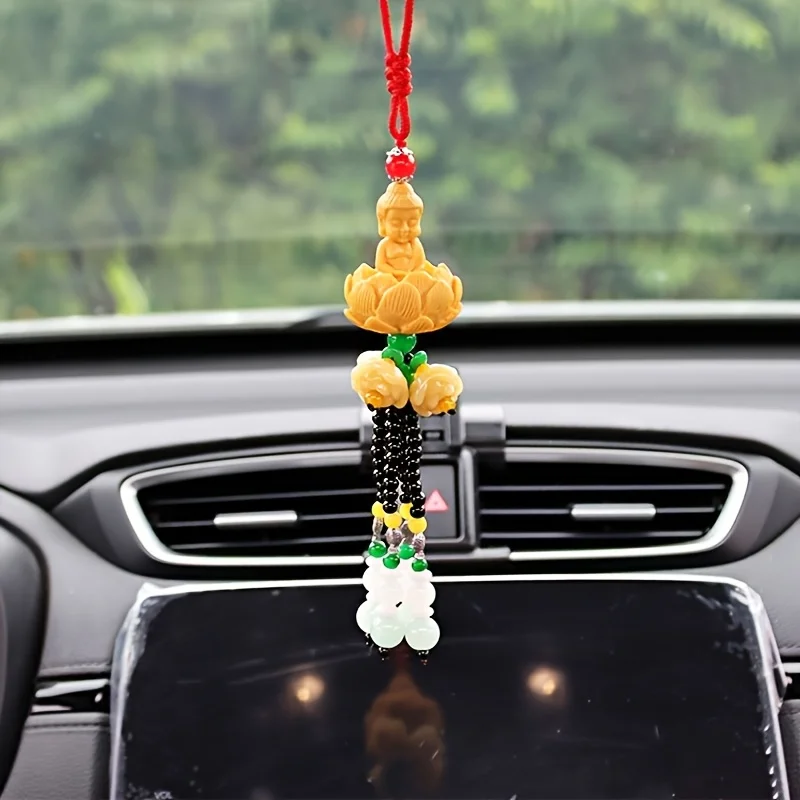 Car Hanging Ornament Lotus Avalokiteshvara Buddha for Safety Interior Dangle Decoration Peaceful Automobile Accessory