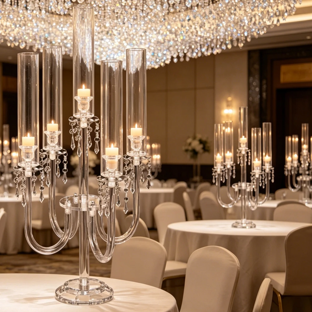 4-10pcs 100cmWedding Table Centerpiece acrylic Vase Lead Pillar Flower Rack Event Party Decoration candlestick holder