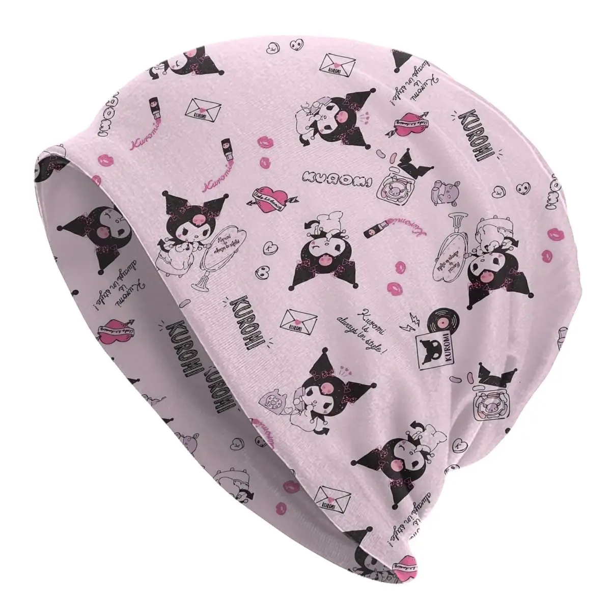 

Розовая кепка с рисунком Куроми, готическая унисекс, уличная шапка Skullies, летняя теплая шапка двойного назначения