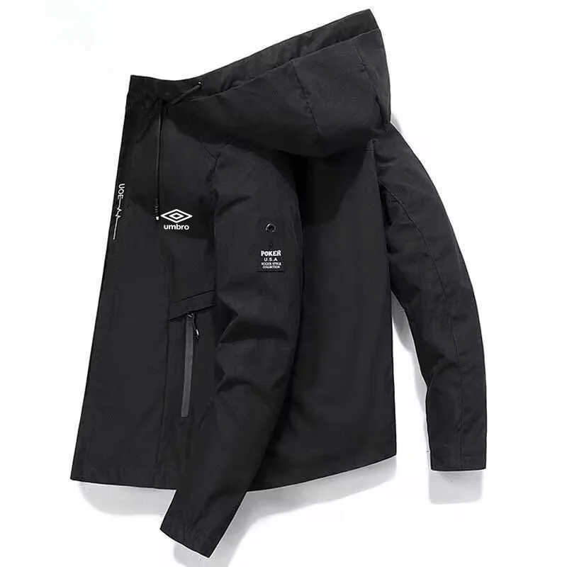 Men's Spring and Autumn umbro zippered sports windproof jacket, casual high-quality straight hood, men's clothing, hooded o