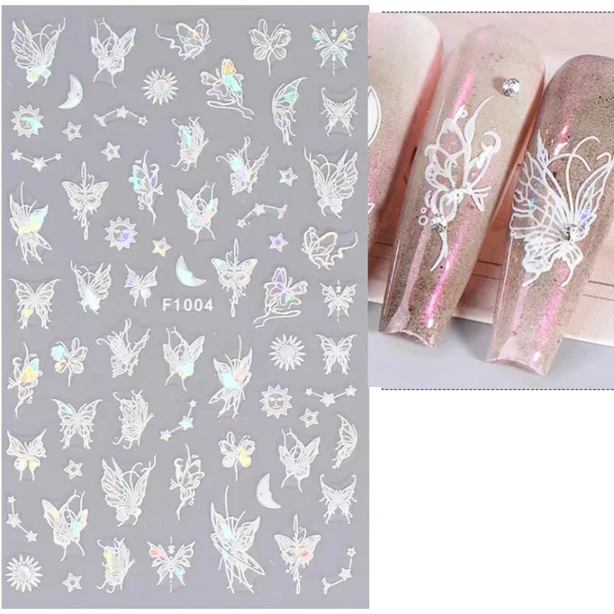 Shell aurora borboleta adesivos para nail art, oco, líquido, laser, borboleta, estrelas, adesivo de volta, decorações