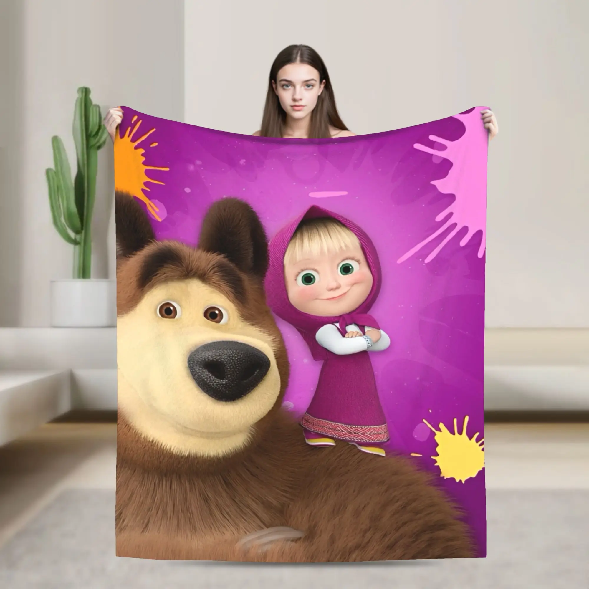 Cartoon M-Masha And Bear  Blankets Quality Warm Soft  Throw Blanket Spring Picnic Home Decor Fluffy Bedspread