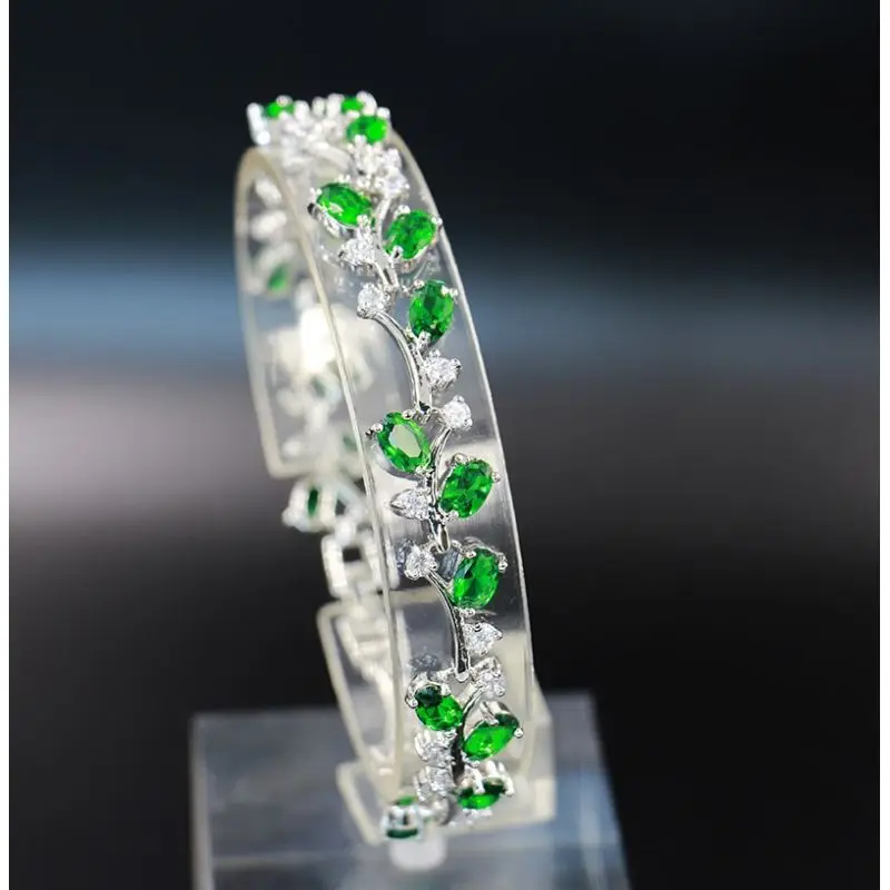 Elegant Leaf Dazzle Green Cubic Zirconia Gold Color Tennis Charm Bracelet Bracelet Women\'s Pageant Party Jewelry Gift