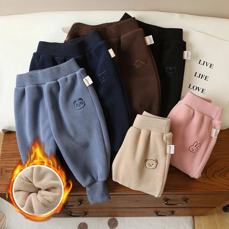 Winter Neue Kinder Dicke Warme Fleece Hosen Solide Kinder Pp Hosen Plus Dicke Baby Hosen Jungen Mädchen Casual Hosen Kleidung
