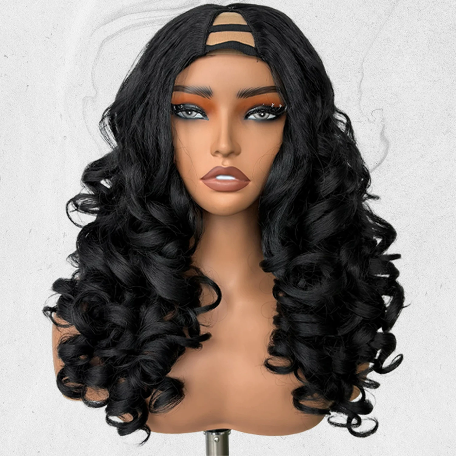 

X-TRESS 22 Inch Black Color Synthetic V-Part Wigs Loose Deep Wave Clip in Half Wig Fluffy Bouncy Curly Hair for Women Fashion