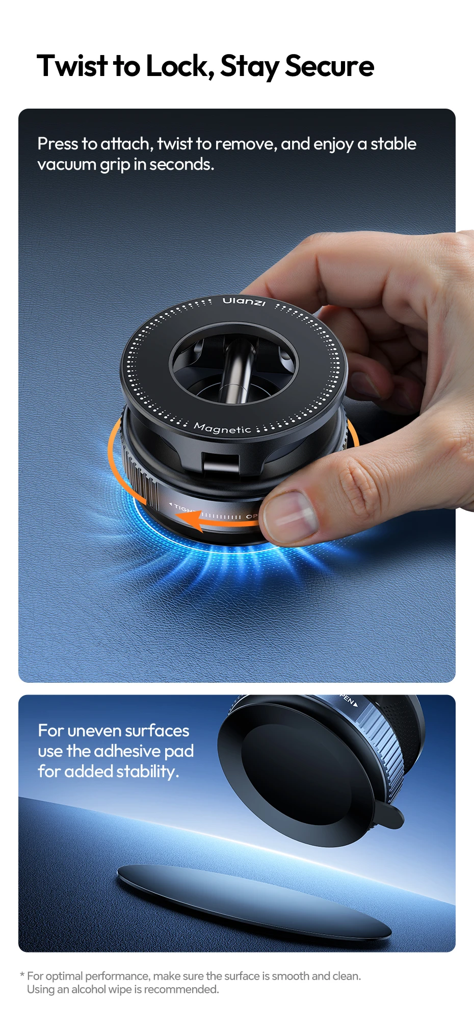Ulanzi SK-25 Handyhalter Vakuumsauger MagMount 360° ° Flexible Anpassung für Smartphone, Autofenster, Armaturenbrett, Livestream Vlog – Detail 7