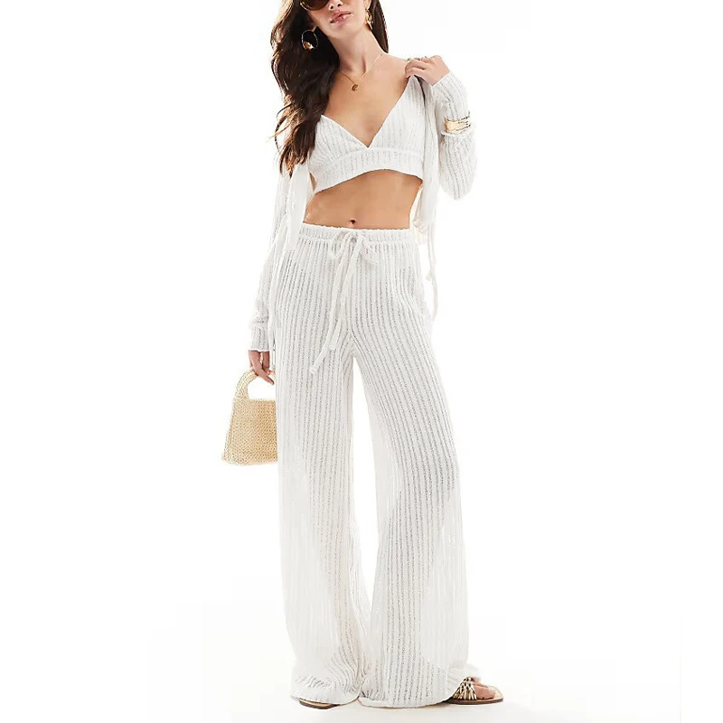 Women\'s Linen Homewear Two-Piece Set Chic New Spring Casual Loose Long-Sleeved Cardigan Tops Long Pants Thin Pajama Suits