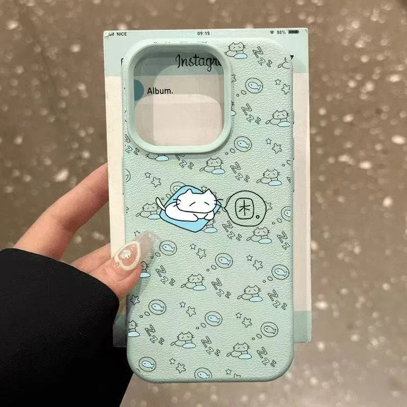 

Cartoon Drowsy Kitten Y2K Phone Case For iPhone 17 Pro Max 17 Air 16 15 14 11 13 12 Pro Max XSMax XS XR X Lovely Soft Back Cover