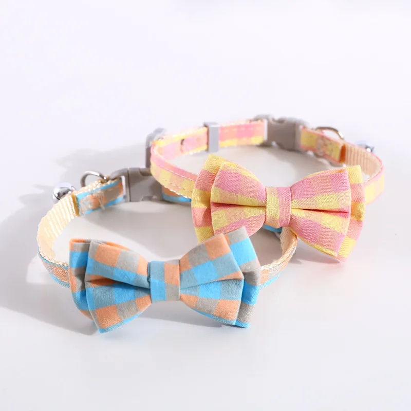 15-30cm Adjustable Pet Breakaway Cat Collar Bow Tie Cute Plaid Christmas Bowknot Puppy Necklace with Bell for Dog Cat Chihuahua