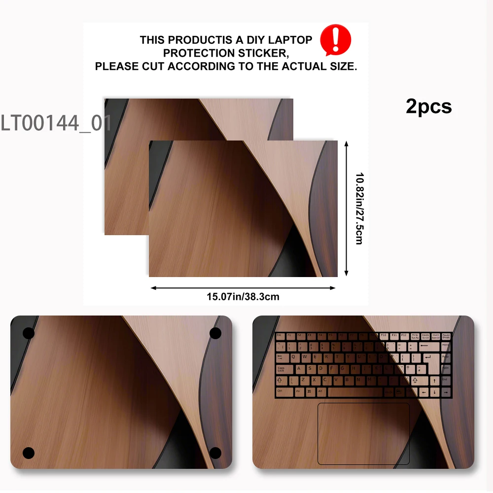 Geometric Wood Grain Laptop Skin Sticker, Waterproof Vinyl Decal for 12-17 inch MacBook HP Lenovo Dell Notebook