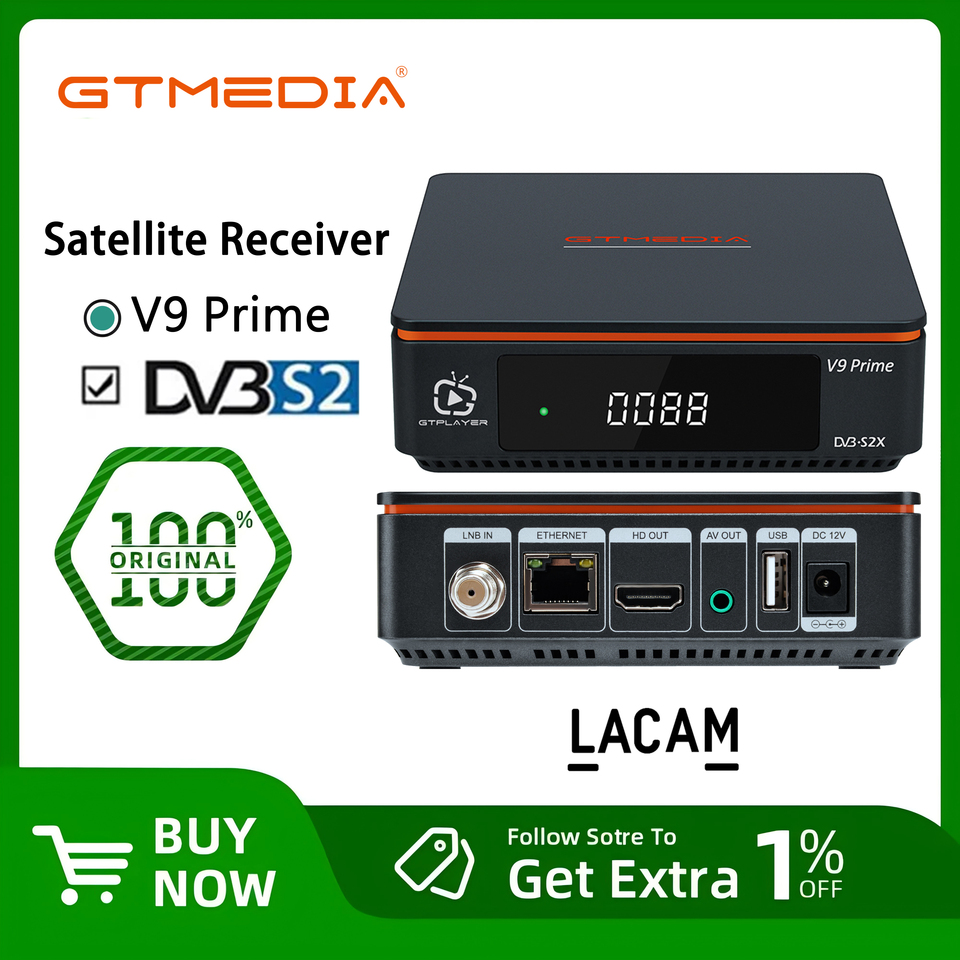  GTMEDIA V9 Prime Satellite Receiver DVB-S/S2/S2X 2.4G WIFI LACAM support 70W Claro 61W Satellite Decoder Good for chile,peru 