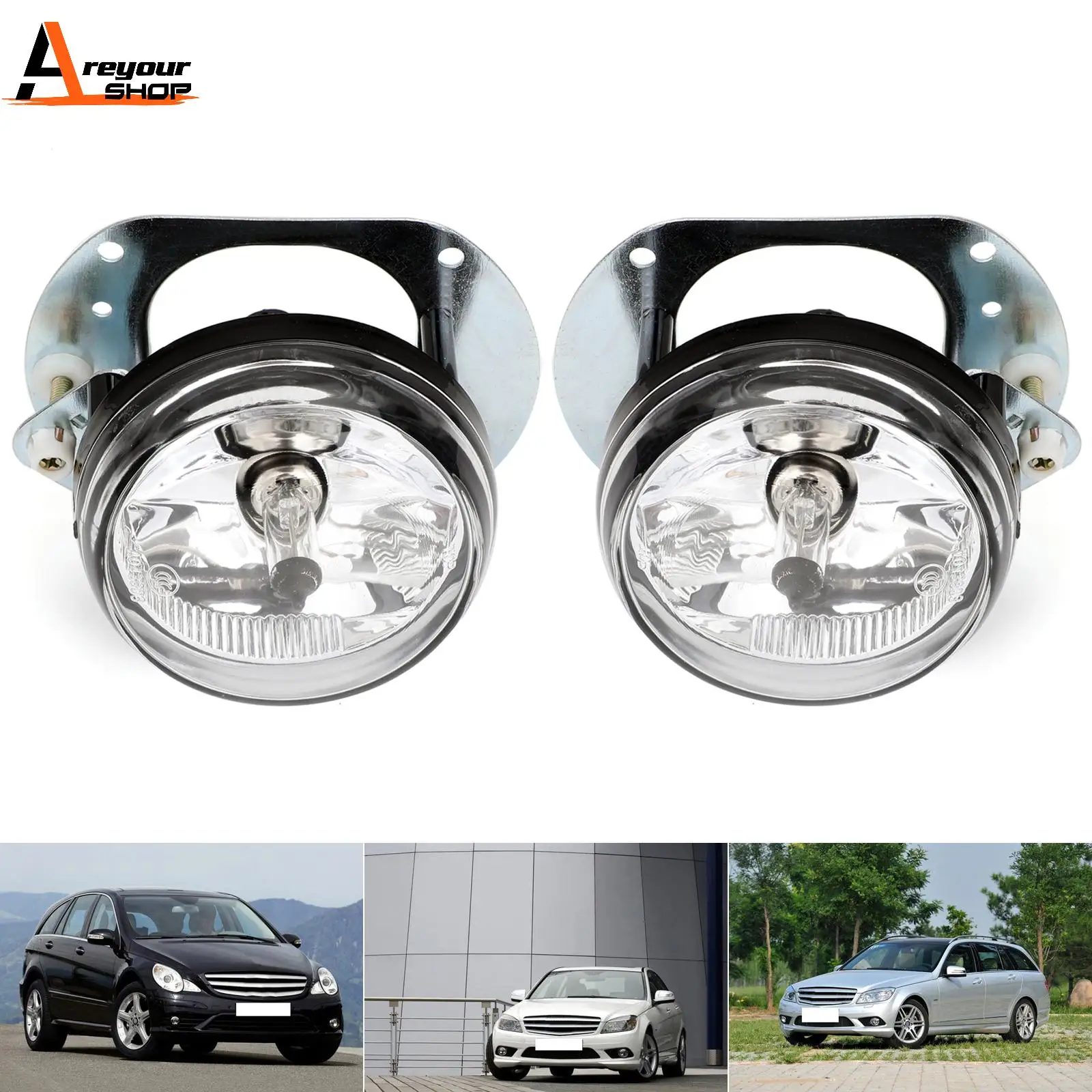 

Areyourshop 2 PCS Bumper Fog Front Light Lamp W/Bulb For Benz C300 C63 AMG C350 2008-2010 A2048202156 A2048202256 Car Parts