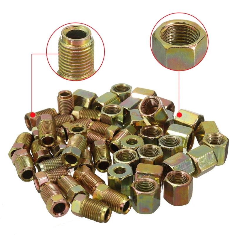 25 Female Nuts 25 Male Nuts Car Brake Pipe Fittings Connector for 3/16inch Tube Easy Installation Car Parts