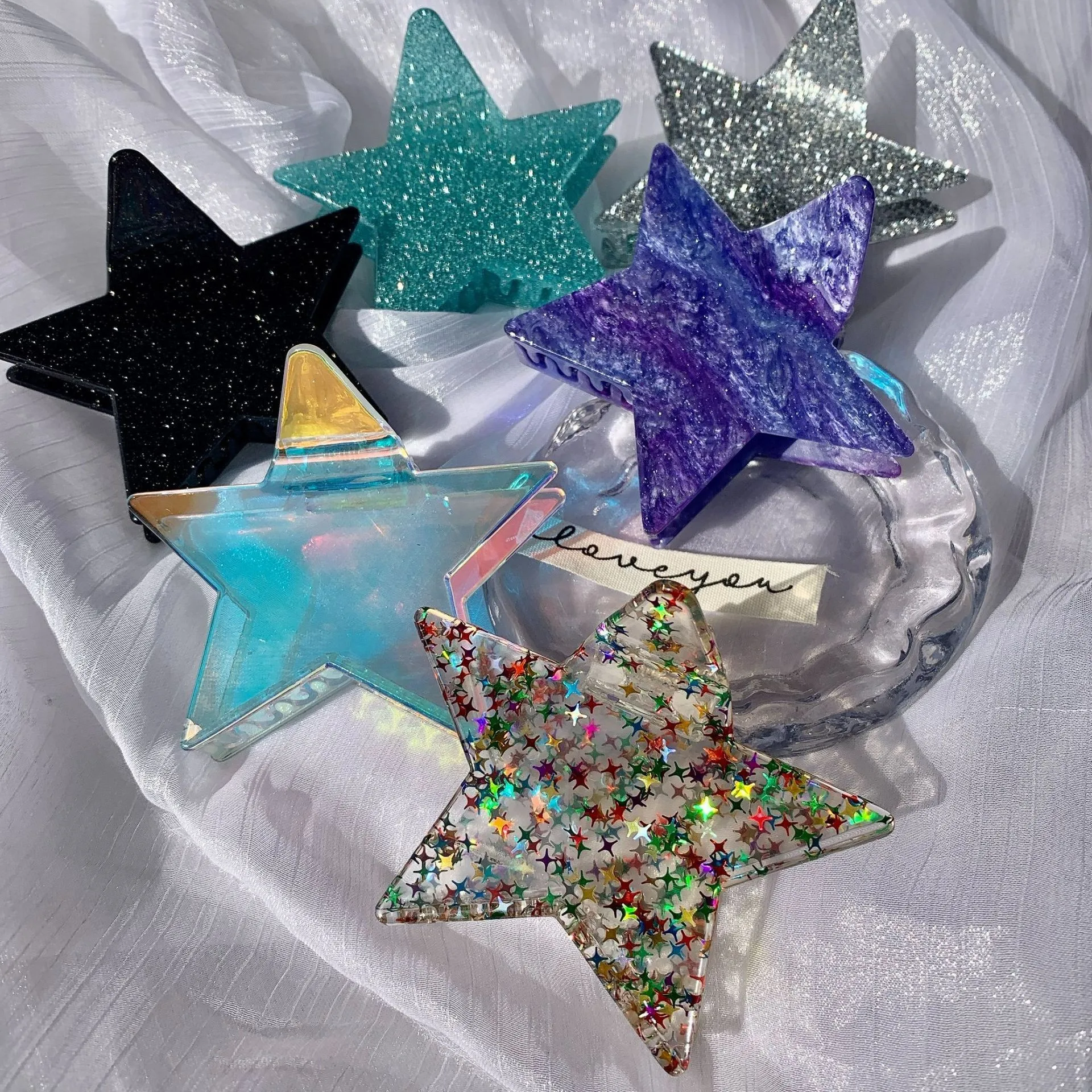 Muweordy Y2K Star Hair Clips Acetate Hair Claw Clips Korea Large Claw Clip Cute Hair Claws Kawaii Akcesoria do włosów dla dziewczynek