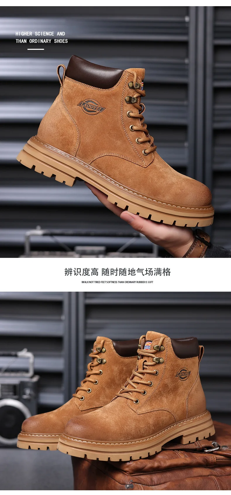 Echtes Leder Herrenstiefel Outdoor Freizeitschuhe für Männer Plateaustiefel Knöchelstiefel Hochwertige Herrenschuhe Männliche Motorradschuhe – Detail 14
