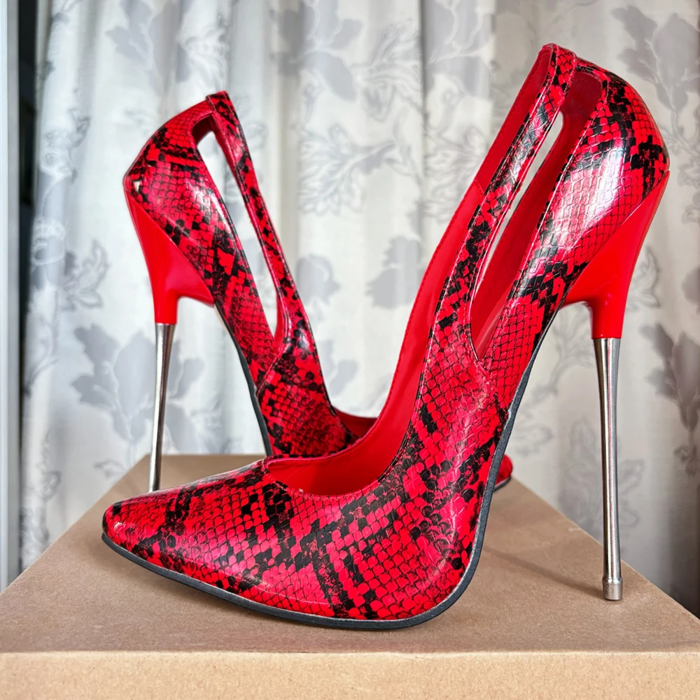 2024 New Arrival 16cm High Heels Red SnakeSkin Stilettos Sexy Pumps Cross Dresser Fetish Night Club Catwalk Shoes Big Size