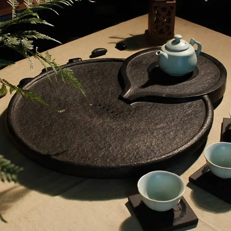 

Irregular Luxury Tea Tray Stone Decorative Serving Chinese Drainage Black Plate Tea Tray Nordic Valet Bandejas Home Products