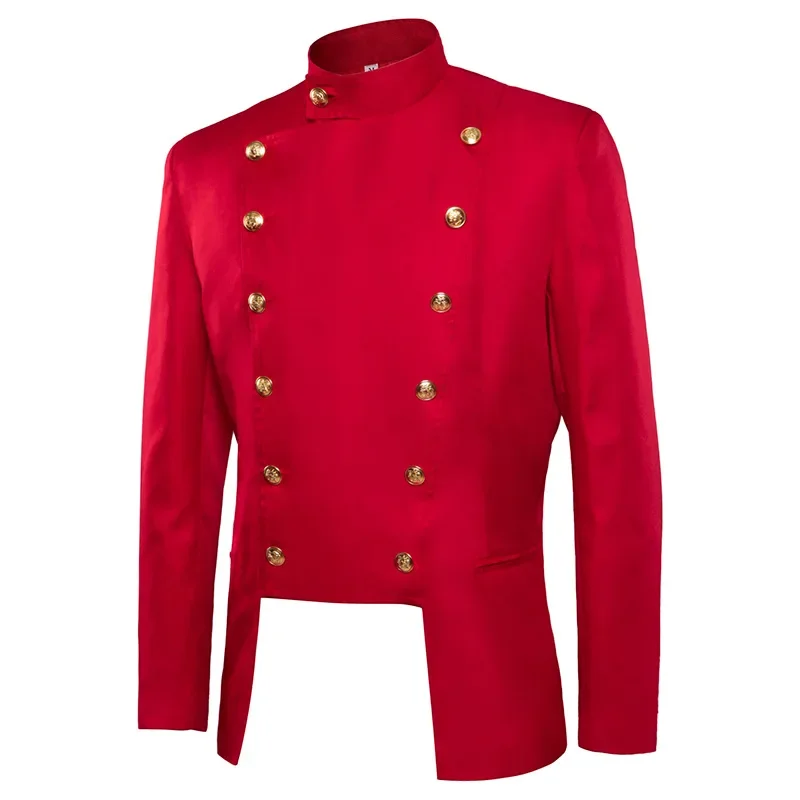 Steampunk Men's Jacket Retro Red Coat Gothic Military Blazer Victorian Jackets Man Clothing Halloween Costume