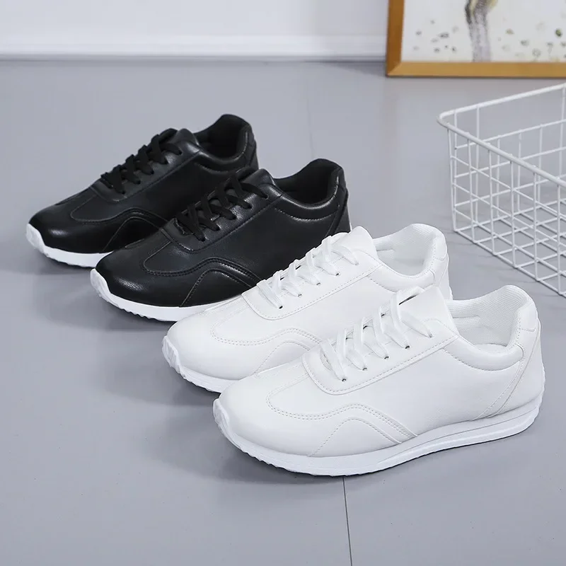 White Leather Sneakers Sport Vulcanized Shoes Comforthable Spring Sneakers Casual Shoes  Fashion School Tennis Flat Shoes